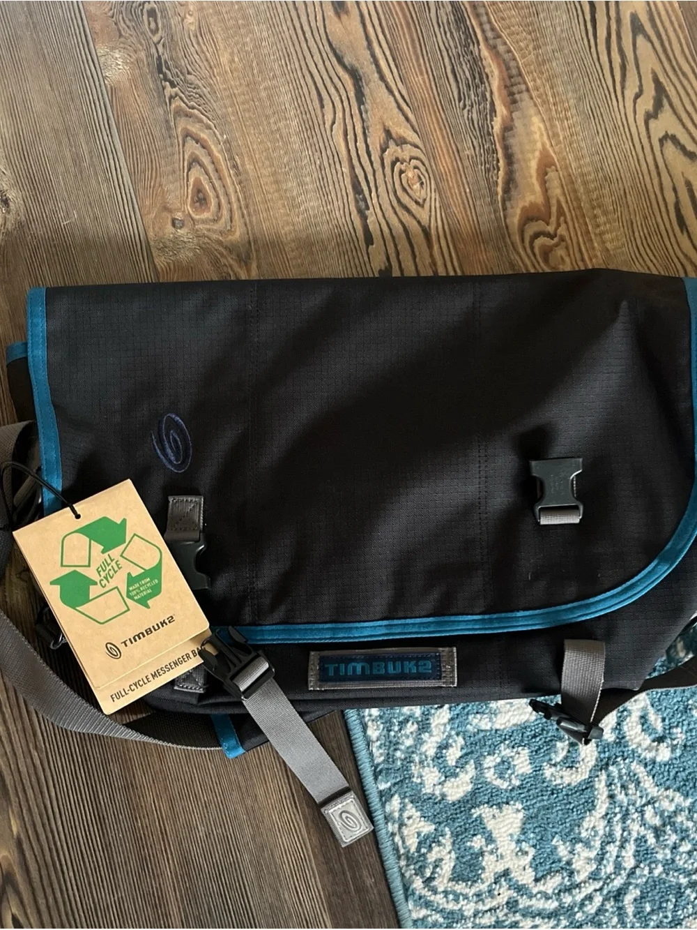 Timbuk2 Black Messenger Bag with Teal Trim